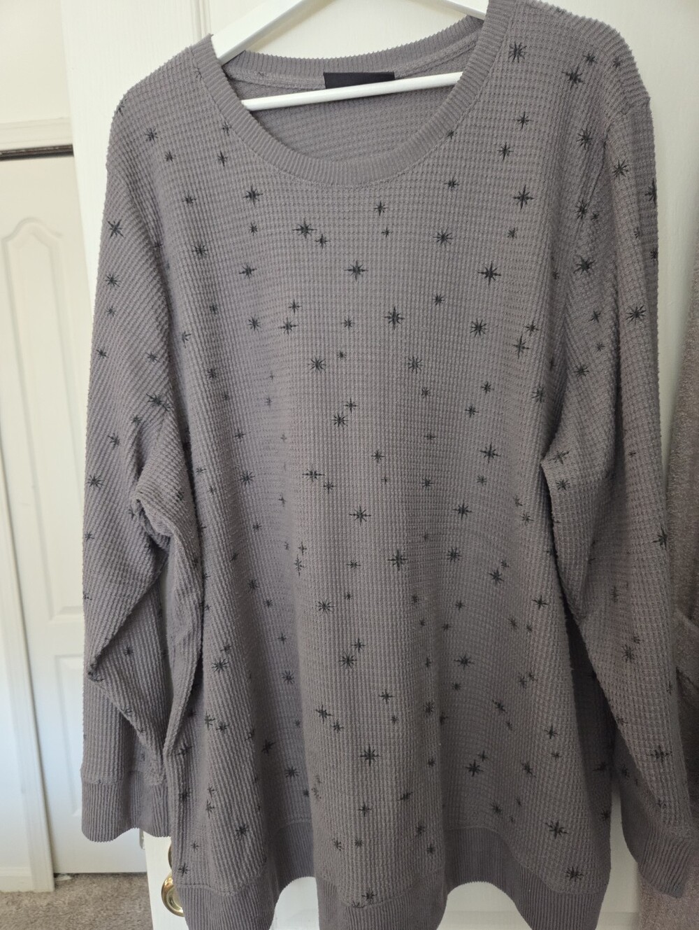 Lane Bryant Gray Star-Print Waffle Knit Crewneck Sweater